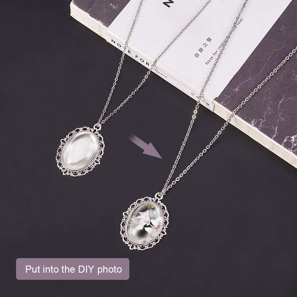 PH Pandahall 60Pcs Bezel Pendant Blanks Settings - 30Pcs Oval Pendant Trays Bezel Blanks with 30Pcs Glass Cabochons for Bouquet Bridal Wedding Brides Graduation Photo Charm Jewelry Making, 25X18Mm