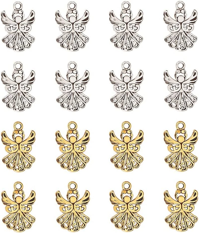 PH Pandahall 90 Pcs 6 Styles Tibetan Style Sea Turtle Shape Alloy Pendants Charm Spacer Beads for Bracelet Necklace Jewelry DIY Craft Making, Antique Silver 2 Colors-80 pcs / Angel-1