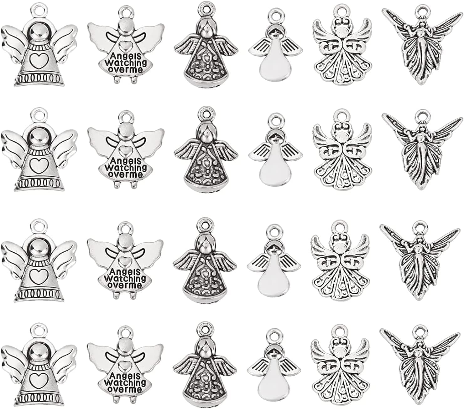 PH Pandahall 90 Pcs 6 Styles Tibetan Style Sea Turtle Shape Alloy Pendants Charm Spacer Beads for Bracelet Necklace Jewelry DIY Craft Making, Antique Silver Antique Silver-6 Styles / Angel