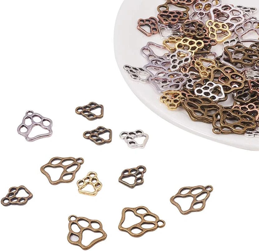 PH Pandahall 90 Pcs 6 Styles Tibetan Style Sea Turtle Shape Alloy Pendants Charm Spacer Beads for Bracelet Necklace Jewelry DIY Craft Making, Antique Silver 4 Colors-6 Styles / Dog Paw