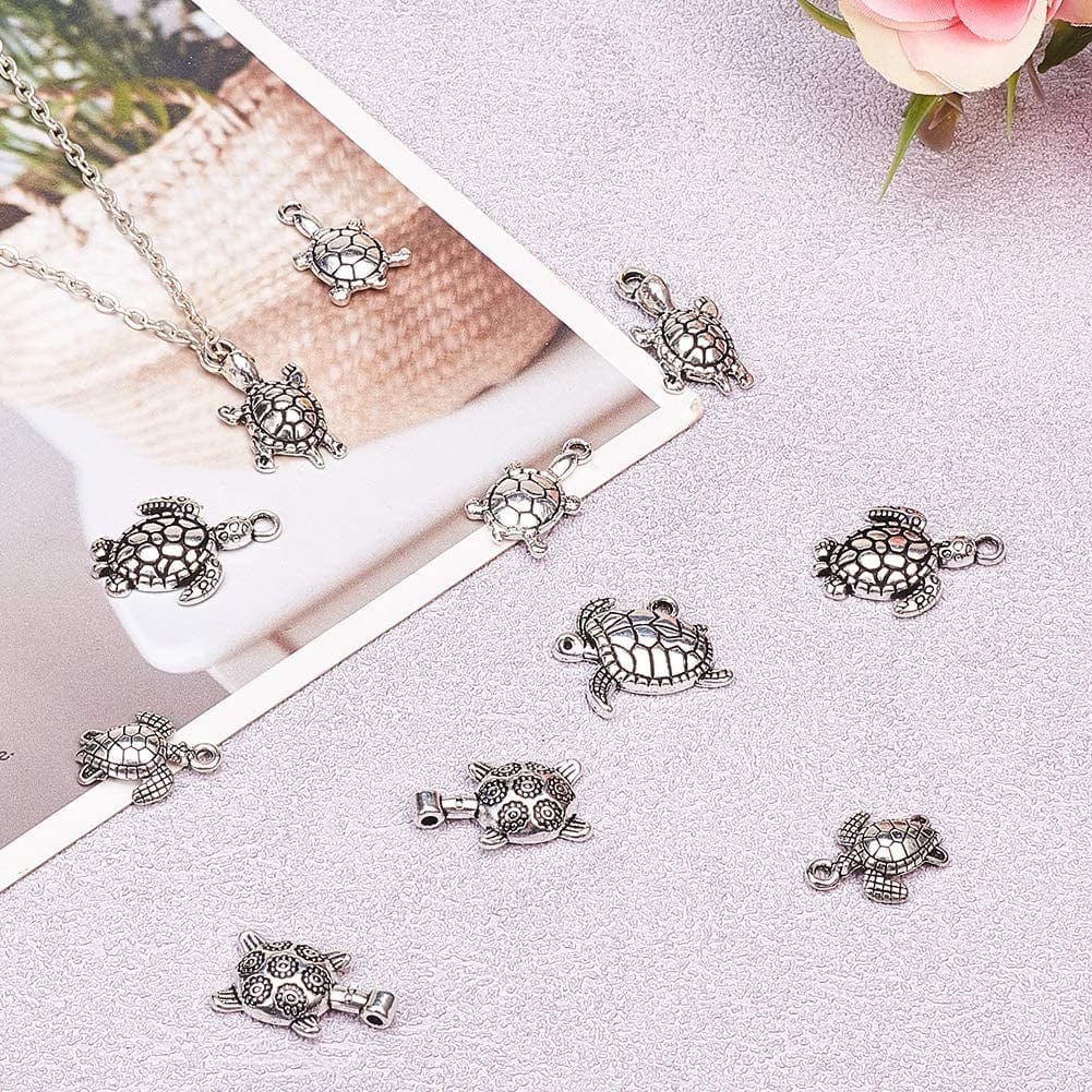 PH Pandahall 90 Pcs 6 Styles Tibetan Style Sea Turtle Shape Alloy Pendants Charm Spacer Beads for Bracelet Necklace Jewelry DIY Craft Making, Antique Silver