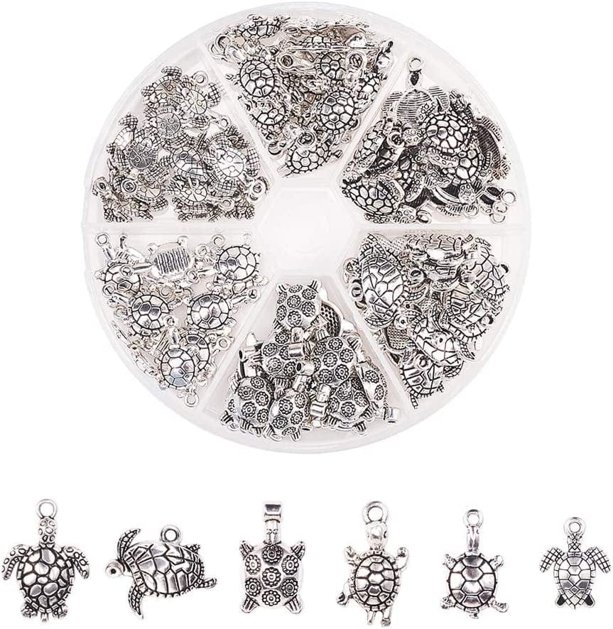PH Pandahall 90 Pcs 6 Styles Tibetan Style Sea Turtle Shape Alloy Pendants Charm Spacer Beads for Bracelet Necklace Jewelry DIY Craft Making, Antique Silver Antique Silver-90pcs / Sea Turtle