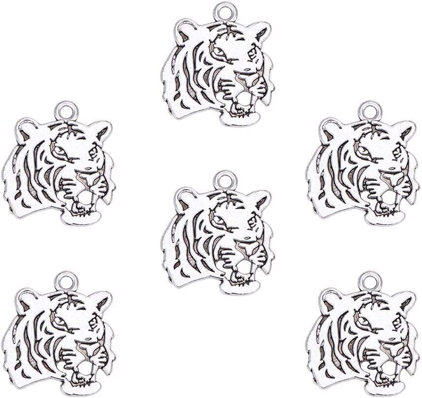 PH Pandahall 90Pcs 15 Style Ocean Fish Charms Tibetan Seashell Marine Pendants Antique Silver Animal Sea Creatures Charms Pendants for Wakiki Hawaii DIY Bracelet Necklace Keychain Jewelry Making Antique Silver Tiger - 30pcs