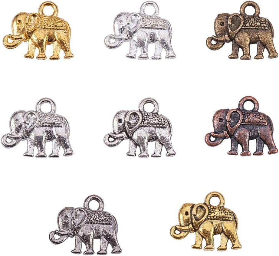 PH Pandahall 90Pcs 15 Style Ocean Fish Charms Tibetan Seashell Marine Pendants Antique Silver Animal Sea Creatures Charms Pendants for Wakiki Hawaii DIY Bracelet Necklace Keychain Jewelry Making 8 Colors Elephant - 160pcs