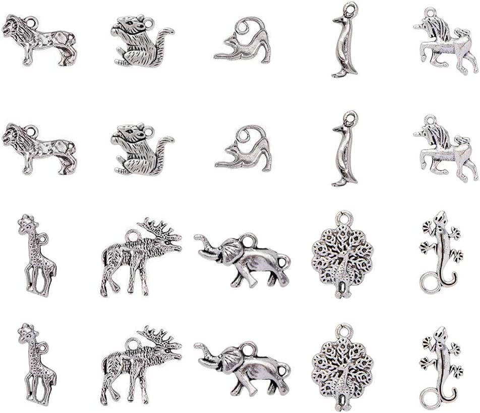 PH Pandahall 90Pcs 15 Style Ocean Fish Charms Tibetan Seashell Marine Pendants Antique Silver Animal Sea Creatures Charms Pendants for Wakiki Hawaii DIY Bracelet Necklace Keychain Jewelry Making 10 Styles Animal - 30pcs