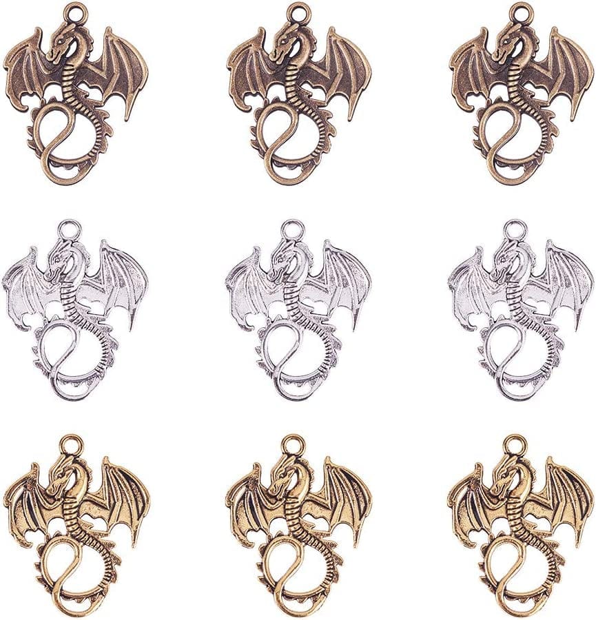 PH Pandahall 90Pcs 15 Style Ocean Fish Charms Tibetan Seashell Marine Pendants Antique Silver Animal Sea Creatures Charms Pendants for Wakiki Hawaii DIY Bracelet Necklace Keychain Jewelry Making Dragon - 36pcs