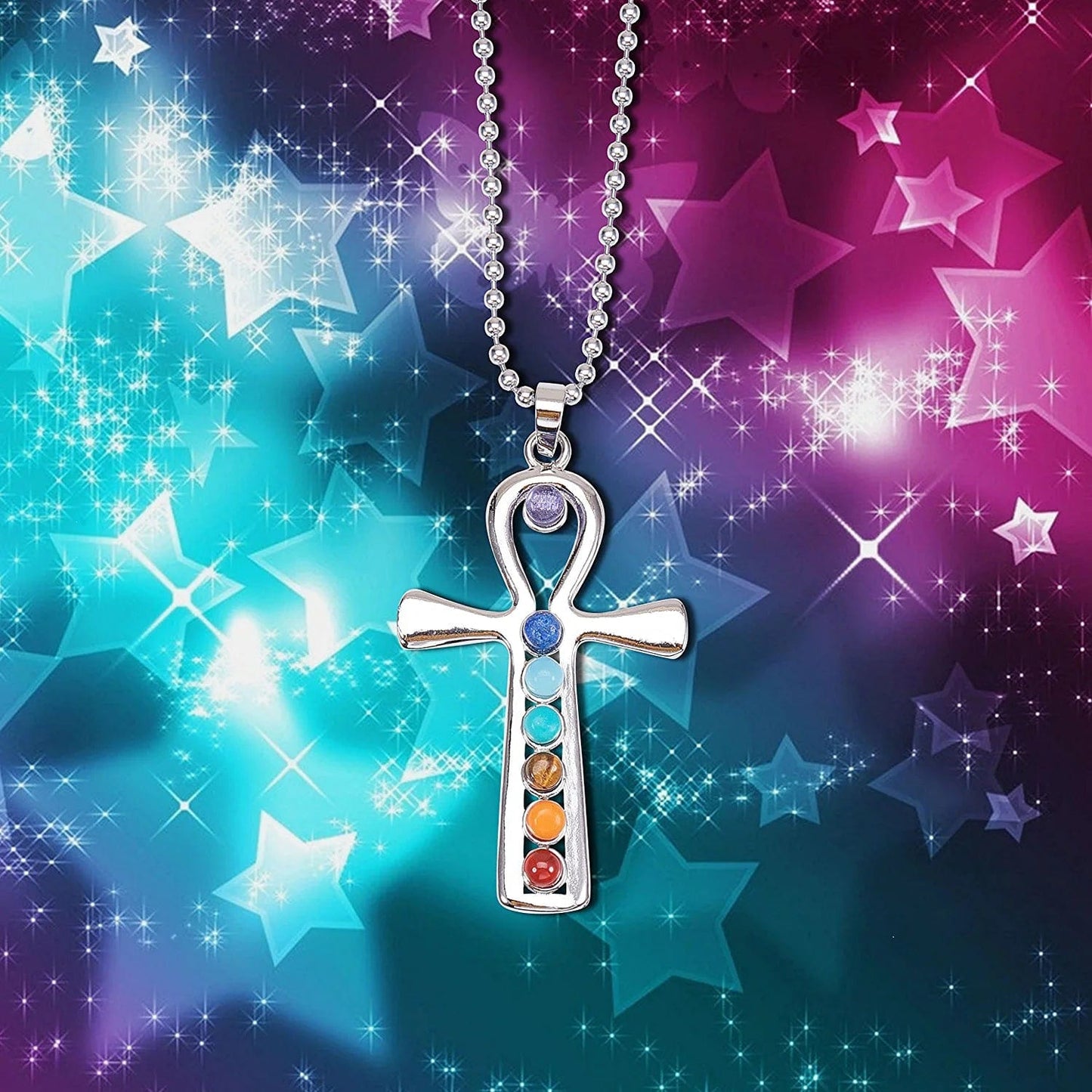 PH Pandahall Cross Charms 7 Chakras Natural Quartz Gemstones Beads Pendant Charms Point Chakra Reiki - Ankh Cross Style for Easter Eid Mubarak Ramadan Decor Necklace Earring Bracelet Jewelry Making