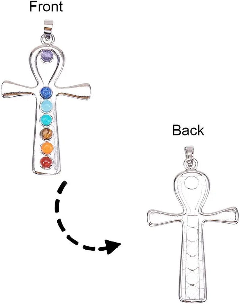 PH Pandahall Cross Charms 7 Chakras Natural Quartz Gemstones Beads Pendant Charms Point Chakra Reiki - Ankh Cross Style for Easter Eid Mubarak Ramadan Decor Necklace Earring Bracelet Jewelry Making