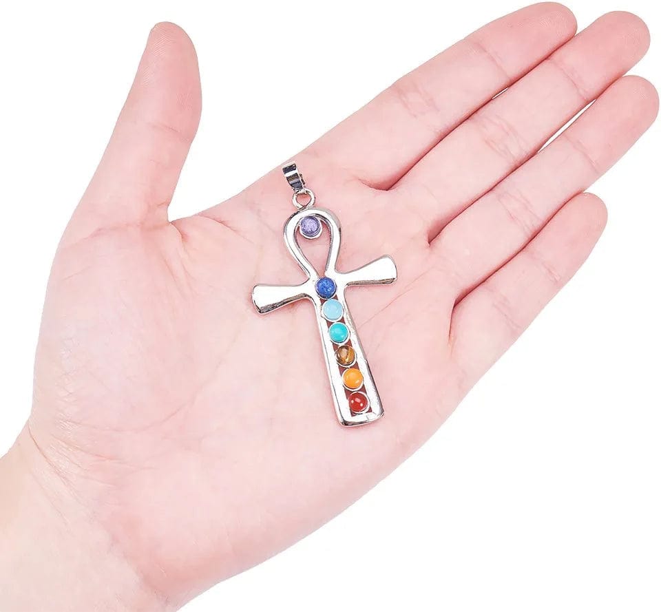 PH Pandahall Cross Charms 7 Chakras Natural Quartz Gemstones Beads Pendant Charms Point Chakra Reiki - Ankh Cross Style for Easter Eid Mubarak Ramadan Decor Necklace Earring Bracelet Jewelry Making