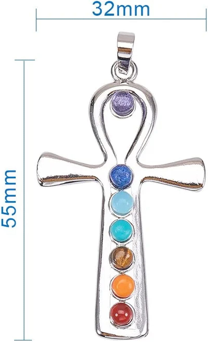 PH Pandahall Cross Charms 7 Chakras Natural Quartz Gemstones Beads Pendant Charms Point Chakra Reiki - Ankh Cross Style for Easter Eid Mubarak Ramadan Decor Necklace Earring Bracelet Jewelry Making