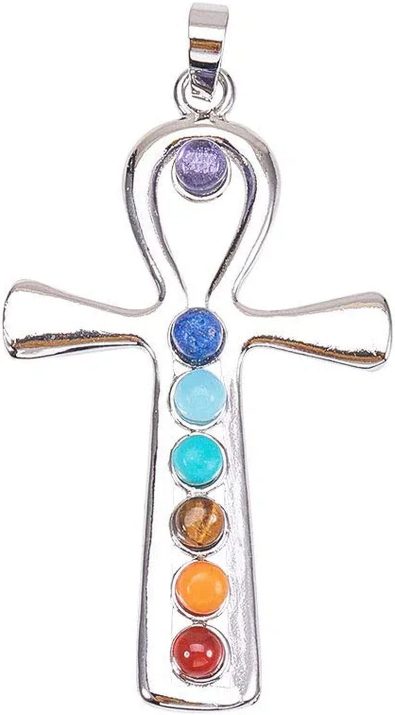 PH Pandahall Cross Charms 7 Chakras Natural Quartz Gemstones Beads Pendant Charms Point Chakra Reiki - Ankh Cross Style for Easter Eid Mubarak Ramadan Decor Necklace Earring Bracelet Jewelry Making Ankh Cross Style