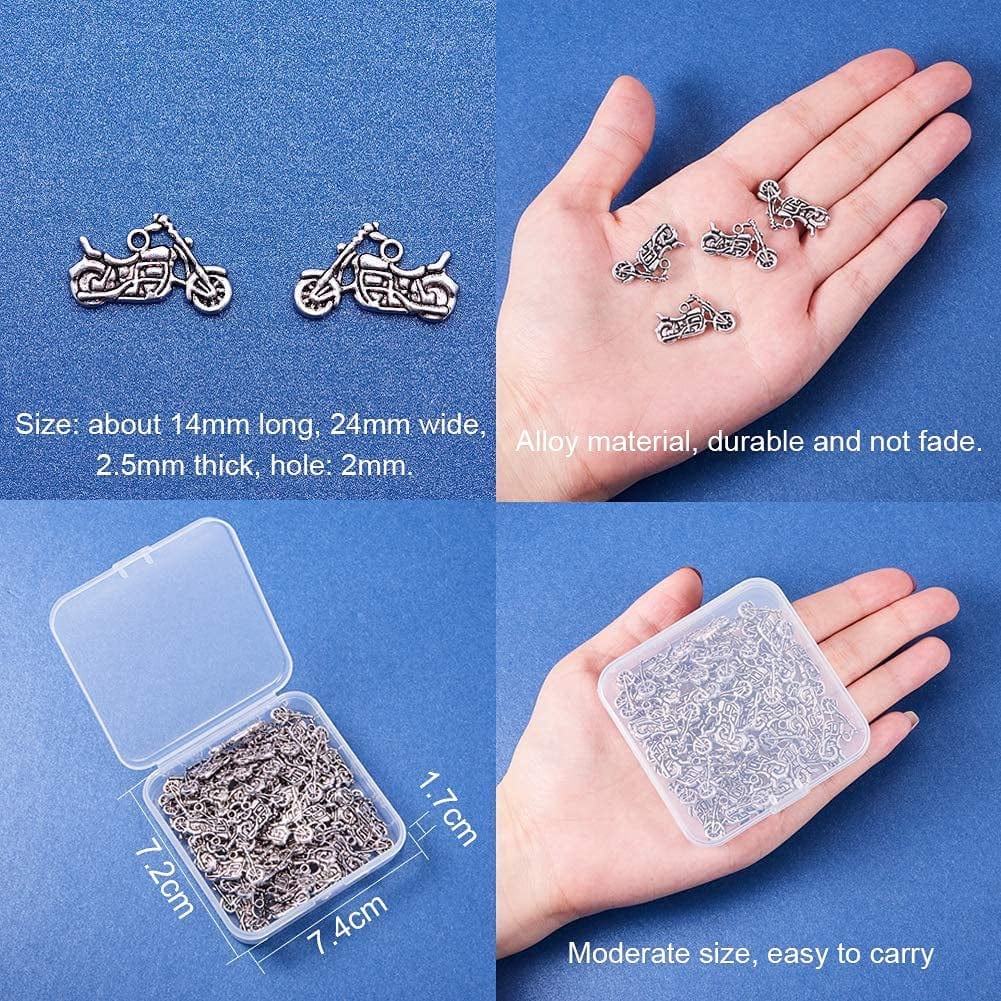PH Pandahall Motorbike Charms, Motorcycle Beads Tibetan Alloy Charms Punk Style Pendants for Valentines Day Thanksgiving Day Father’S Day DIY Necklace Bracelet Making, 50Pcs Antique Silver Motorbike - 50pcs