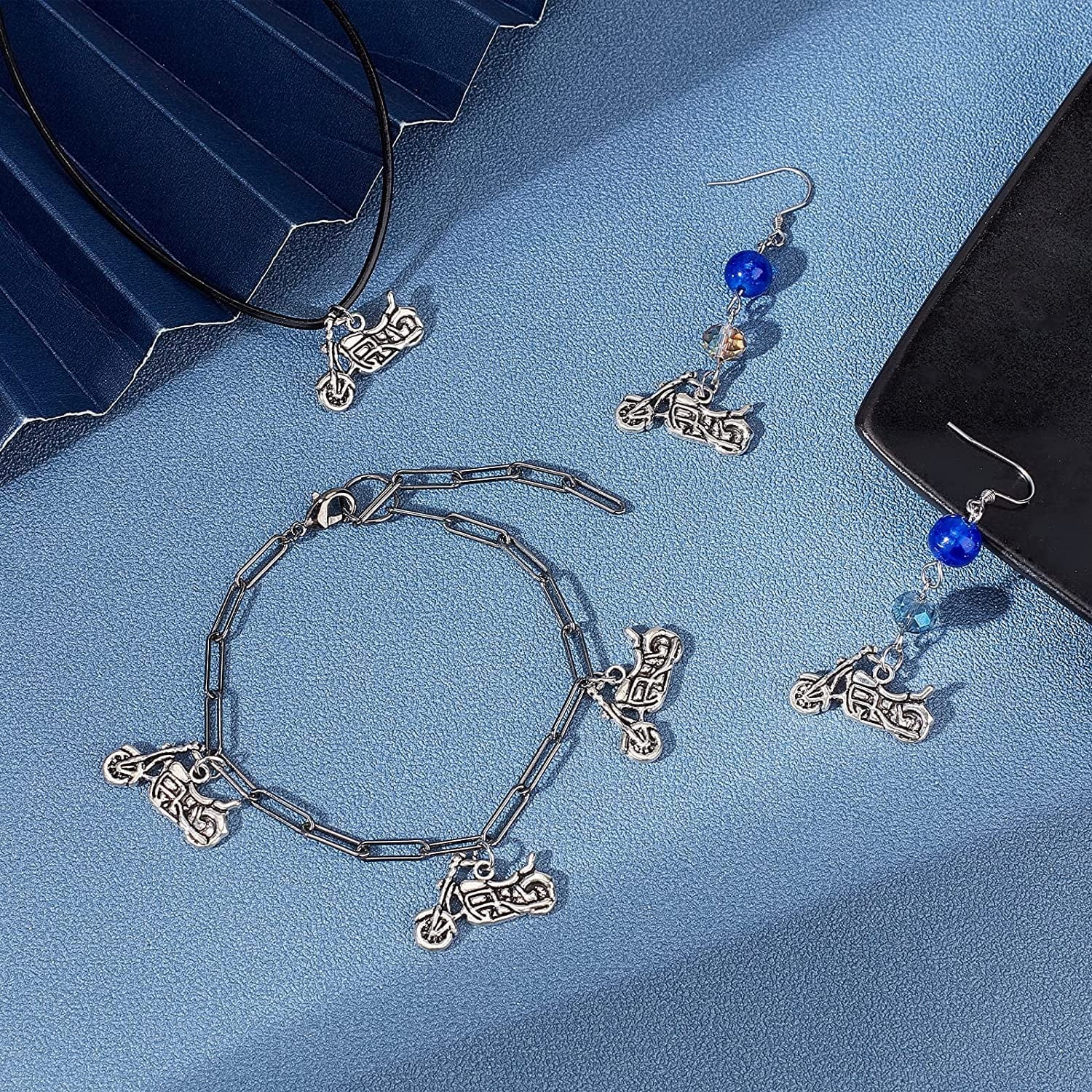 PH Pandahall Motorbike Charms, Motorcycle Beads Tibetan Alloy Charms Punk Style Pendants for Valentines Day Thanksgiving Day Father’S Day DIY Necklace Bracelet Making, 50Pcs Antique Silver Motorbike - 50pcs