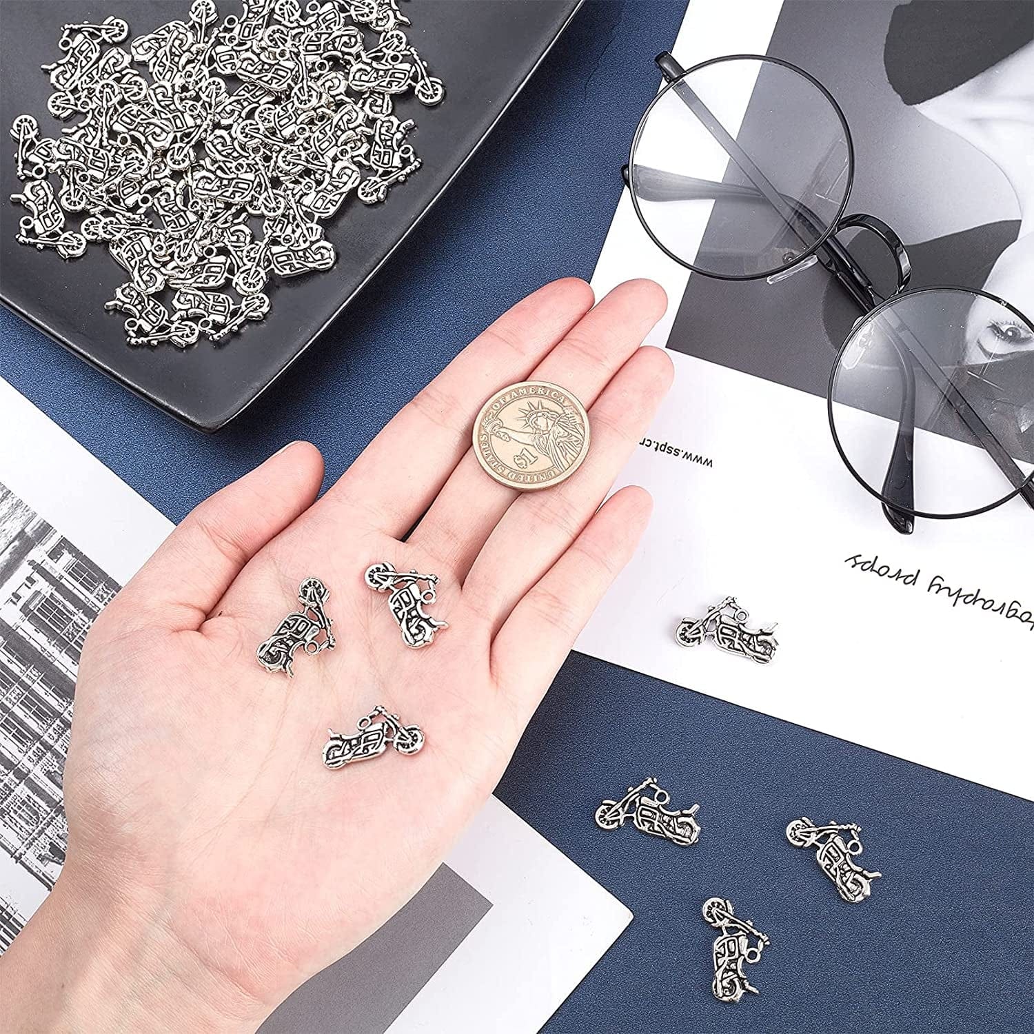 PH Pandahall Motorbike Charms, Motorcycle Beads Tibetan Alloy Charms Punk Style Pendants for Valentines Day Thanksgiving Day Father’S Day DIY Necklace Bracelet Making, 50Pcs Antique Silver Motorbike - 50pcs
