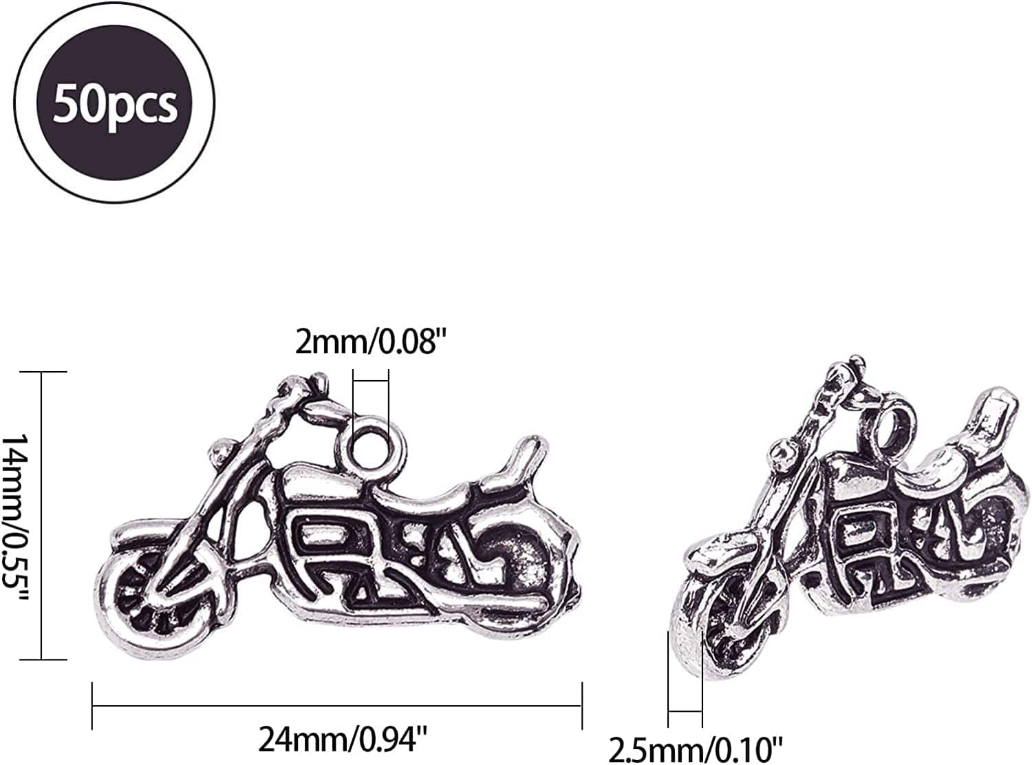 PH Pandahall Motorbike Charms, Motorcycle Beads Tibetan Alloy Charms Punk Style Pendants for Valentines Day Thanksgiving Day Father’S Day DIY Necklace Bracelet Making, 50Pcs Antique Silver Motorbike - 50pcs