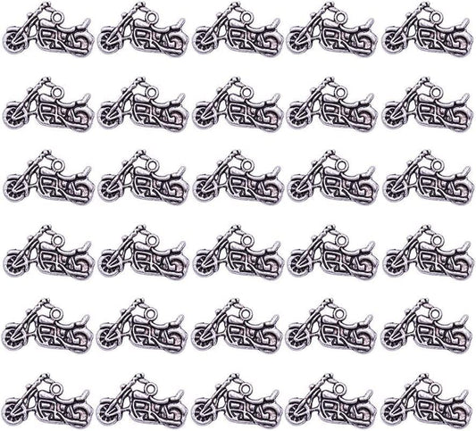 PH Pandahall Motorbike Charms, Motorcycle Beads Tibetan Alloy Charms Punk Style Pendants for Valentines Day Thanksgiving Day Father’S Day DIY Necklace Bracelet Making, 50Pcs Antique Silver Motorbike - 50pcs