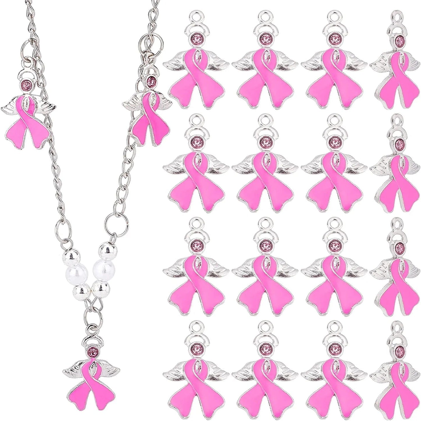 PH Pandahall Ribbon Pendants, 60 Pcs 10 Styles Colorful Alloy Ribbon Pendants Enamel Awareness Dangle Charms Beads for Earring Bracelet Necklace Jewelry Making Pink-20 Pcs / 23.5x15x2mm