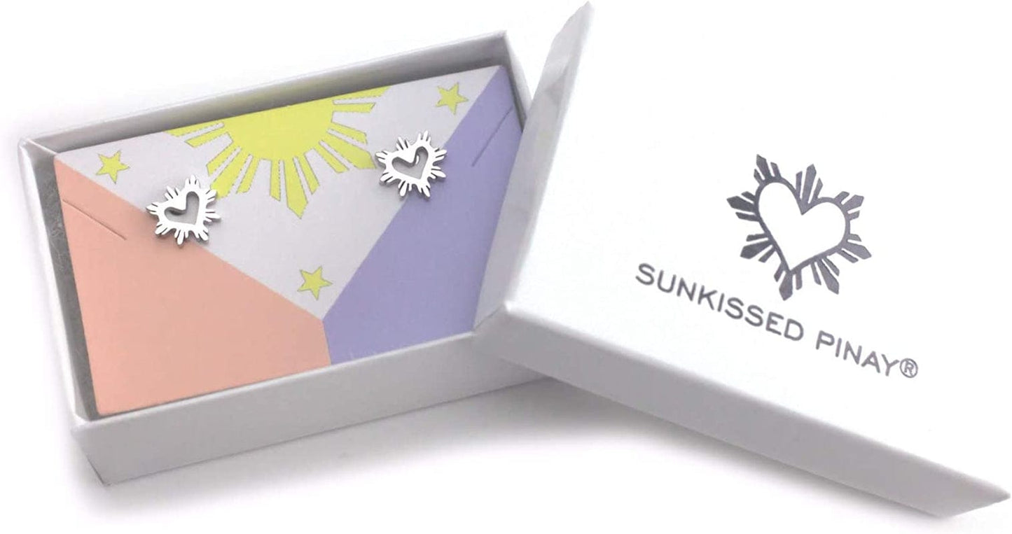 Philippine Heart Sun Earrings Filipino Pride Jewelry Filipina Heritage Flag