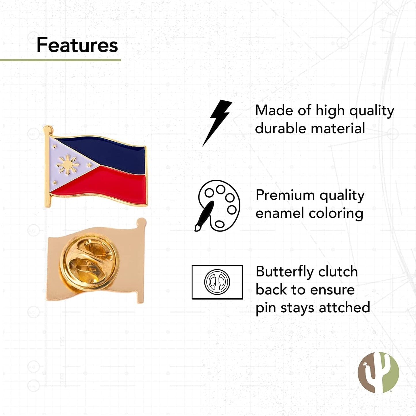 Philippines Lapel Pin Country Enamel Made of Metal Souvenir Hat Men Women Patriotic (Waving Flag Lapel Pin)