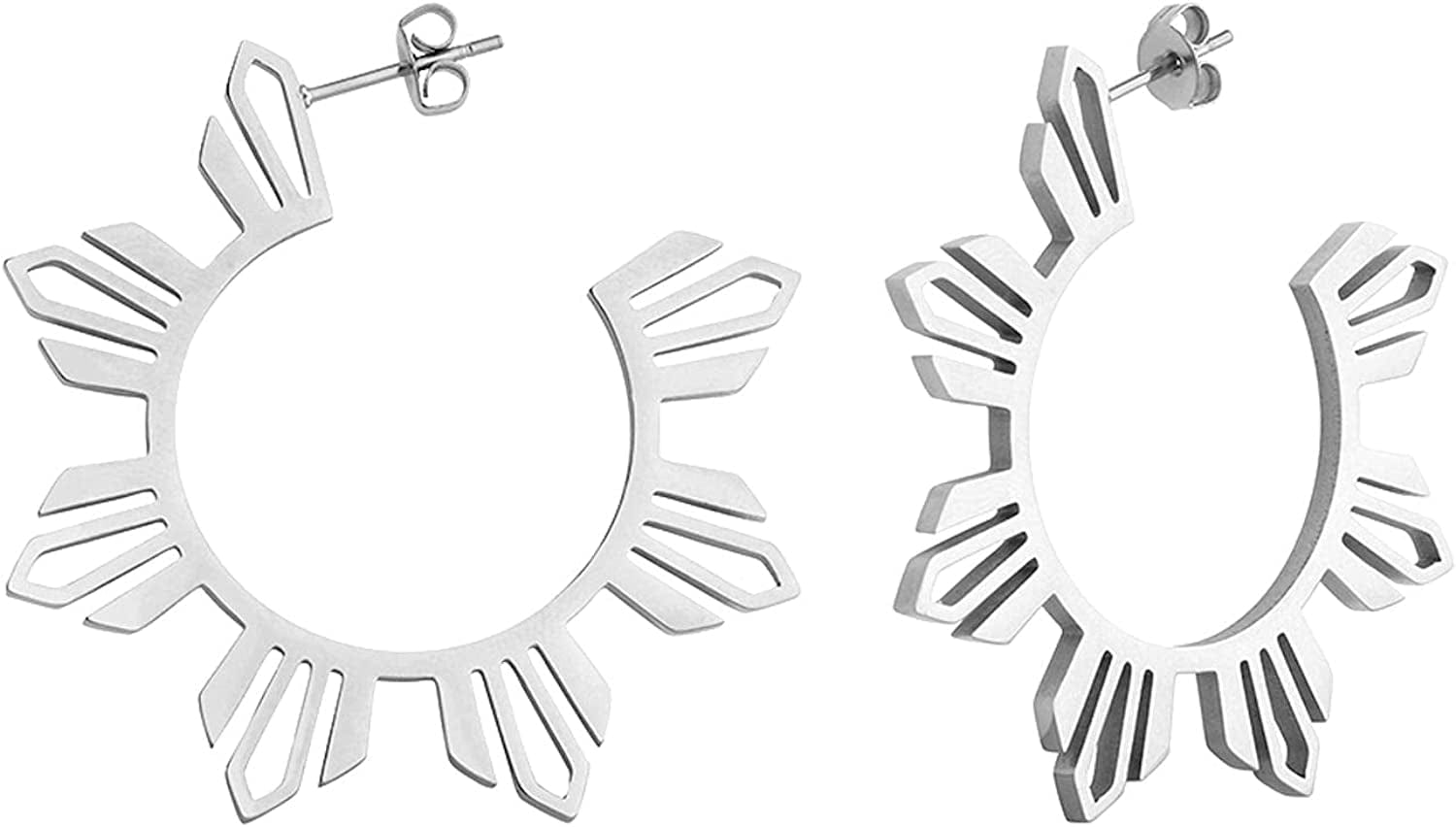 Philippines Sun Hoop Earrings, Pinoy Pride Jewelry, Steel Open Hoop