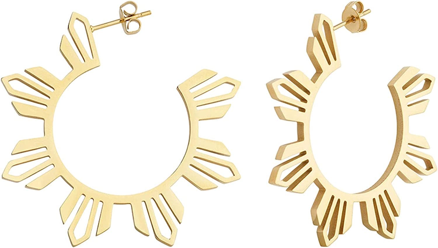 Philippines Sun Hoop Earrings, Pinoy Pride Jewelry, Gold Open Hoop