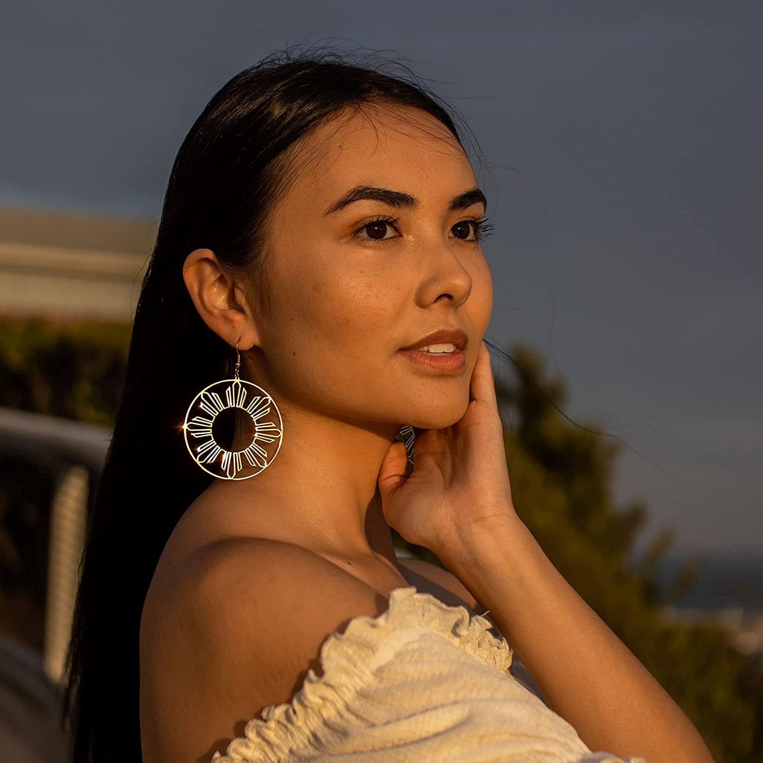 Philippines Sun Hoop Earrings, Pinoy Pride Jewelry,