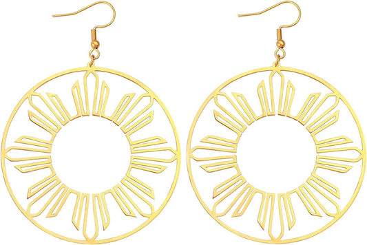 Philippines Sun Hoop Earrings, Pinoy Pride Jewelry, Gold