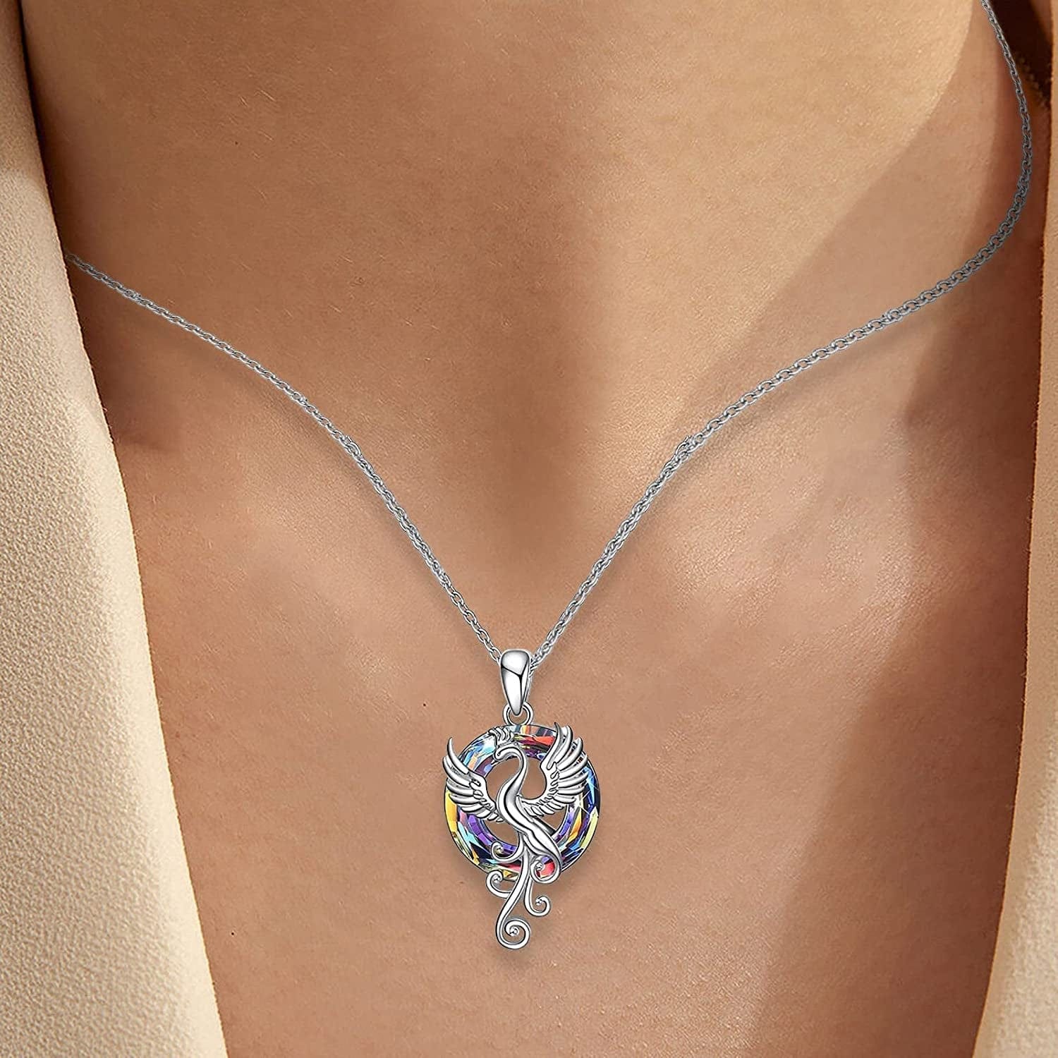 Phoenix Necklace Gifts for Women 925 Sterling Silver Nirvana of Phoenix Firebird Pendant Pendant Jewelry for Girls Mom Daughter