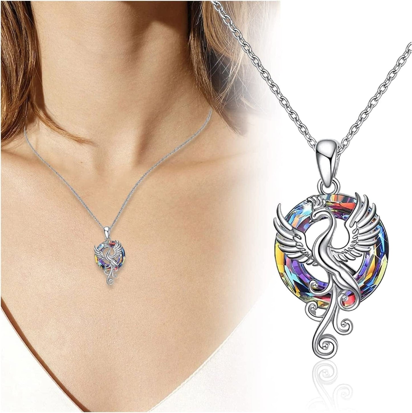 Phoenix Necklace Gifts for Women 925 Sterling Silver Nirvana of Phoenix Firebird Pendant Pendant Jewelry for Girls Mom Daughter Silver / One Size