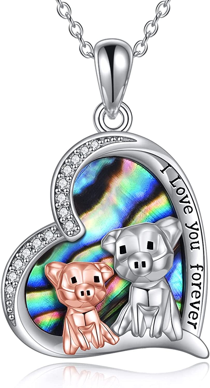 Pig Necklace S925 Sterling Silver Origami Pig Necklace for Women Abalone shell pig