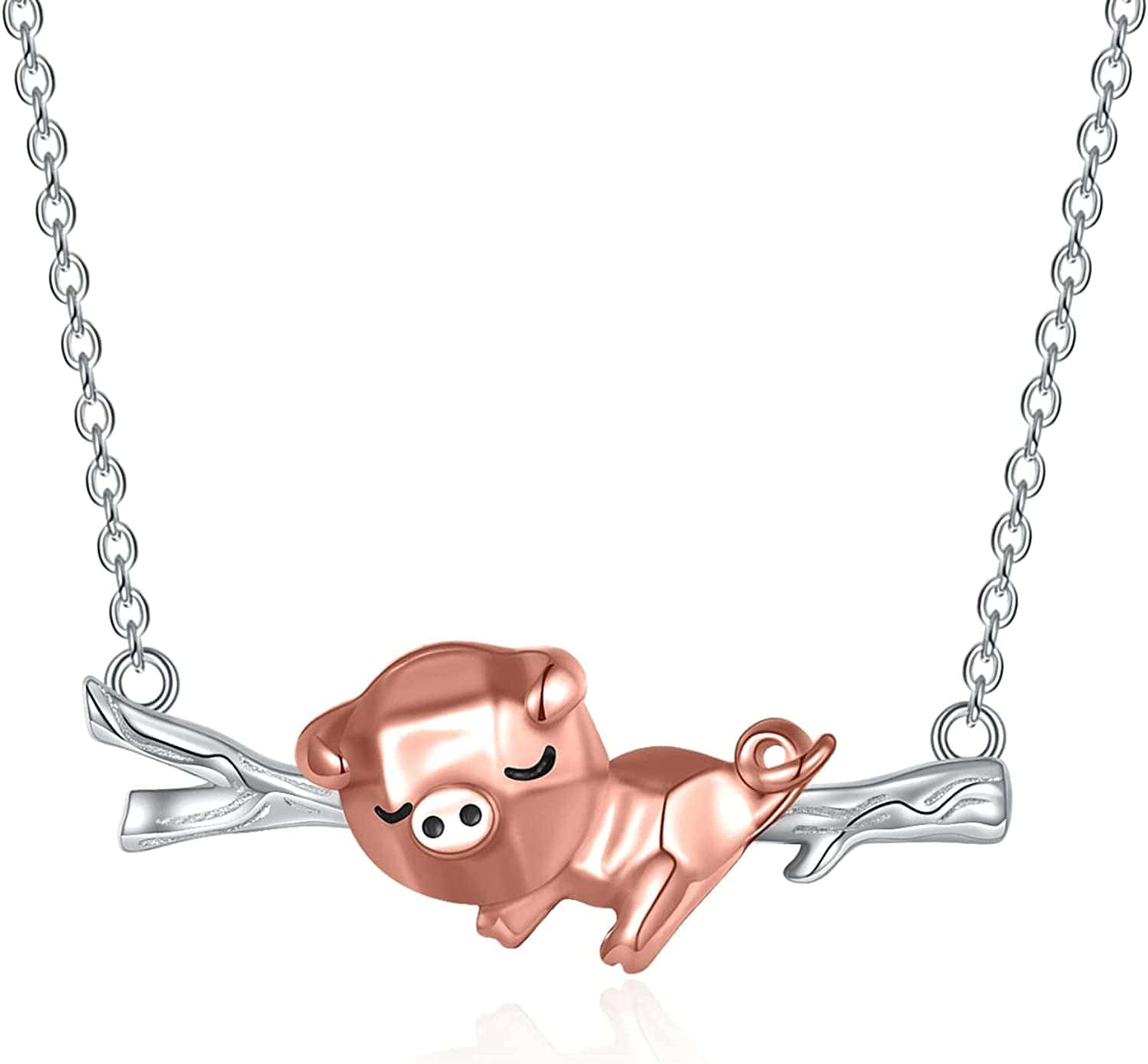 Pig Necklace S925 Sterling Silver Origami Pig Necklace for Women Branch Pig
