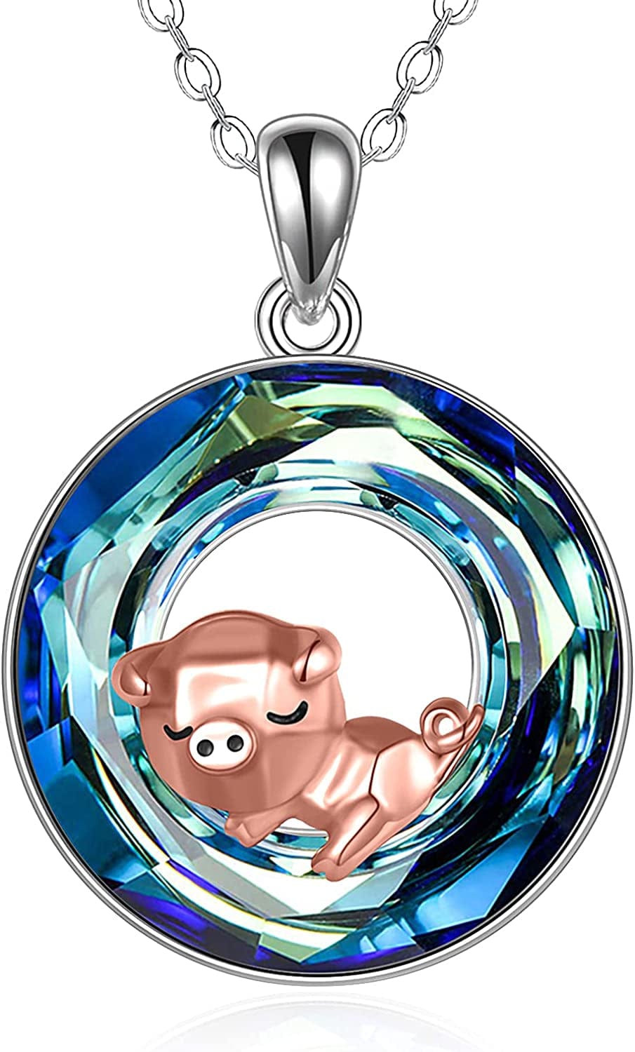 Pig Necklace S925 Sterling Silver Origami Pig Necklace for Women Crystal pig