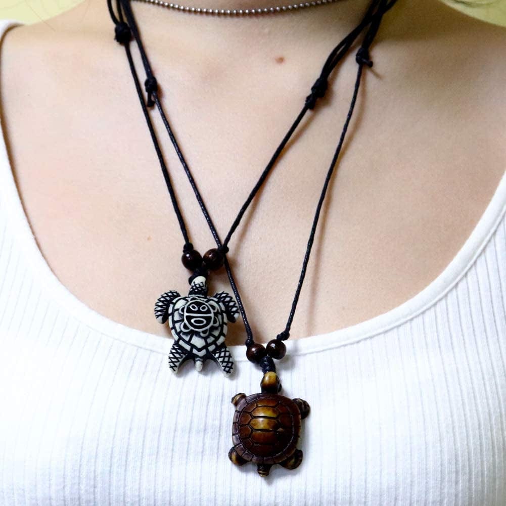 Pingyongchang Artificial Bone Carving Sea Turtles Pendant Necklaces Gifts for Women Men Adjustable Rope 6/10 Pcs -6Pcs