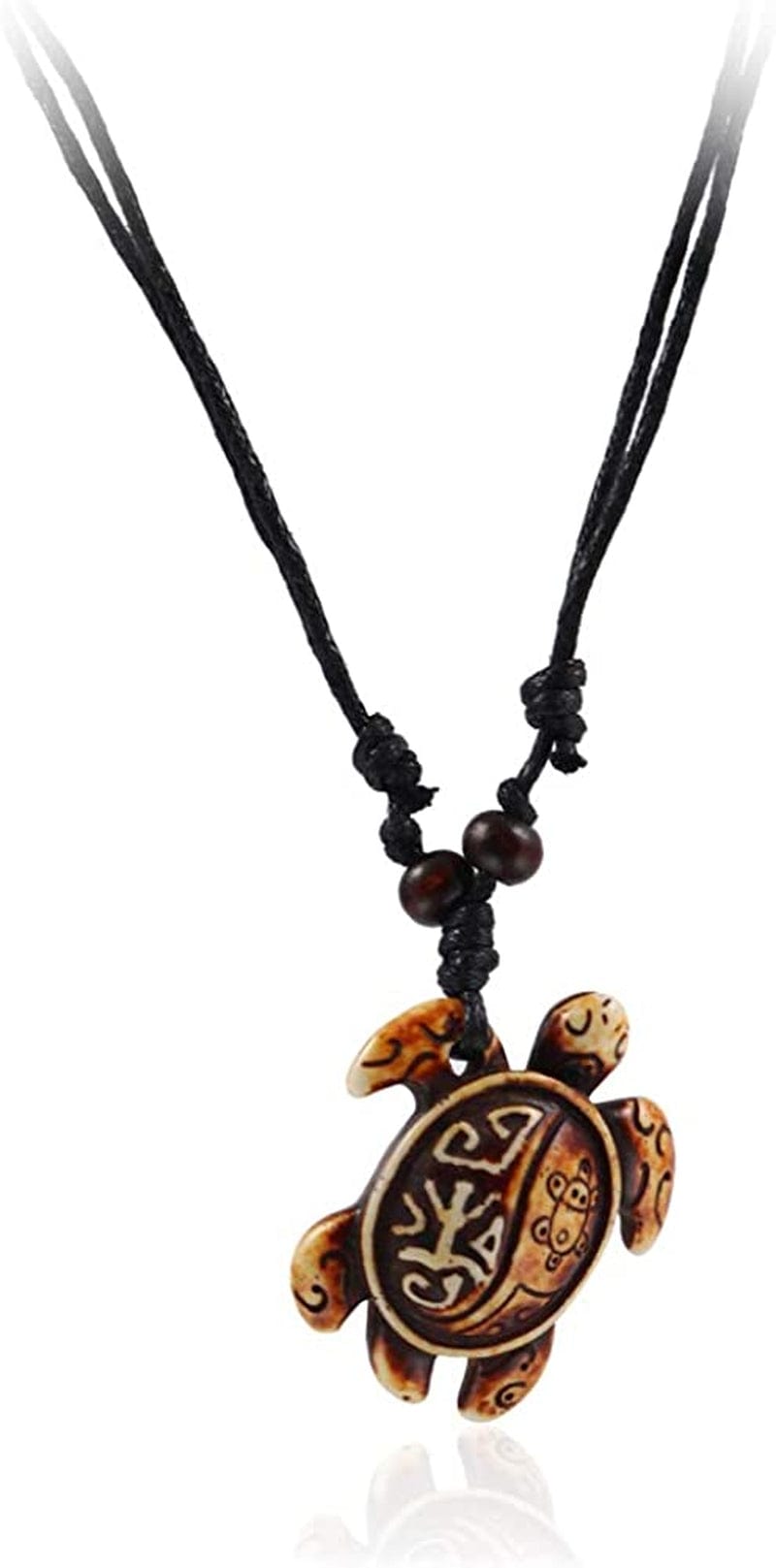 Pingyongchang Artificial Bone Carving Sea Turtles Pendant Necklaces Gifts for Women Men Adjustable Rope 6/10 Pcs -6Pcs