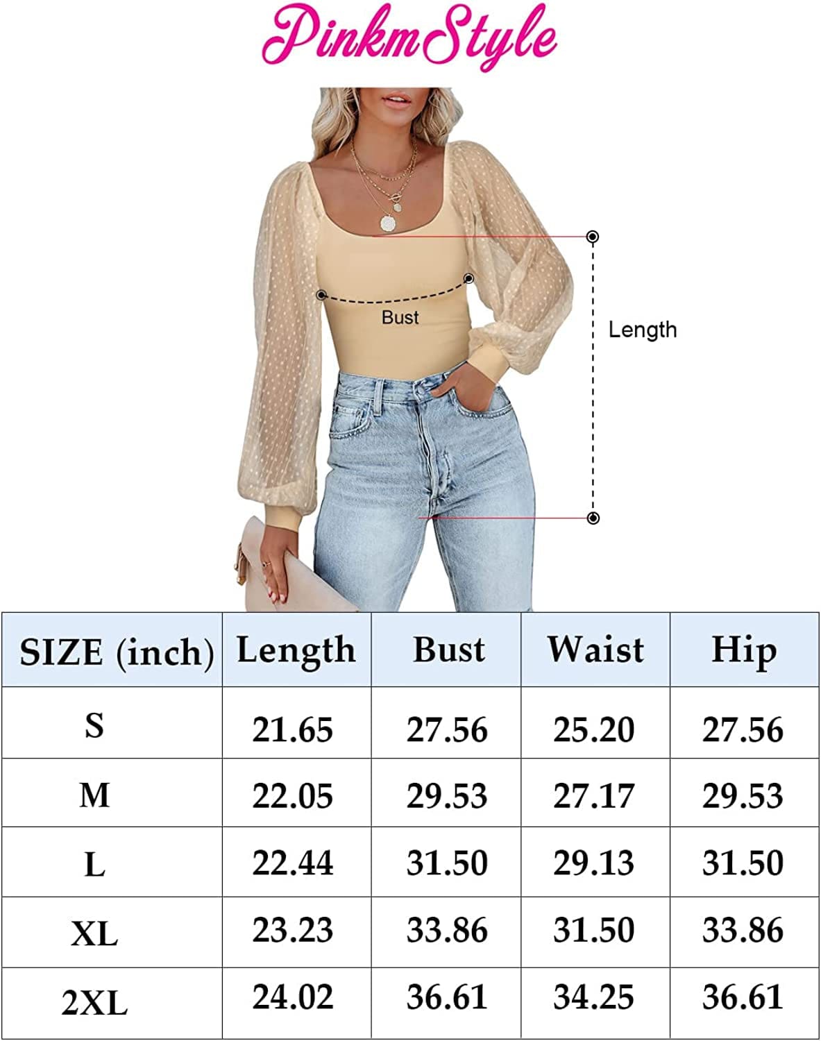 PINKMSTYLE Women'S Square Neck Long Sleeve Bodysuit Polka Dots Tops Sheer Basic Jumpsuit Party Shirts