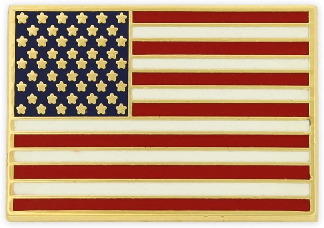 Pinmart American Flag Lapel Pin – Made in the USA - Gold or Nickel Plated Enamel Pin – Patriotic Rectangular or Waving United States Country Pin for Coats, Suit Jackets and Lanyards Rectangle Gold / 5 Pack