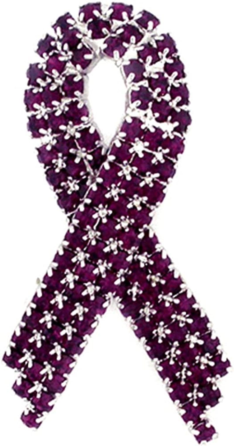Pinmart Domestic Violence Awareness Purple Rhinestone Ribbon / 1 Piece