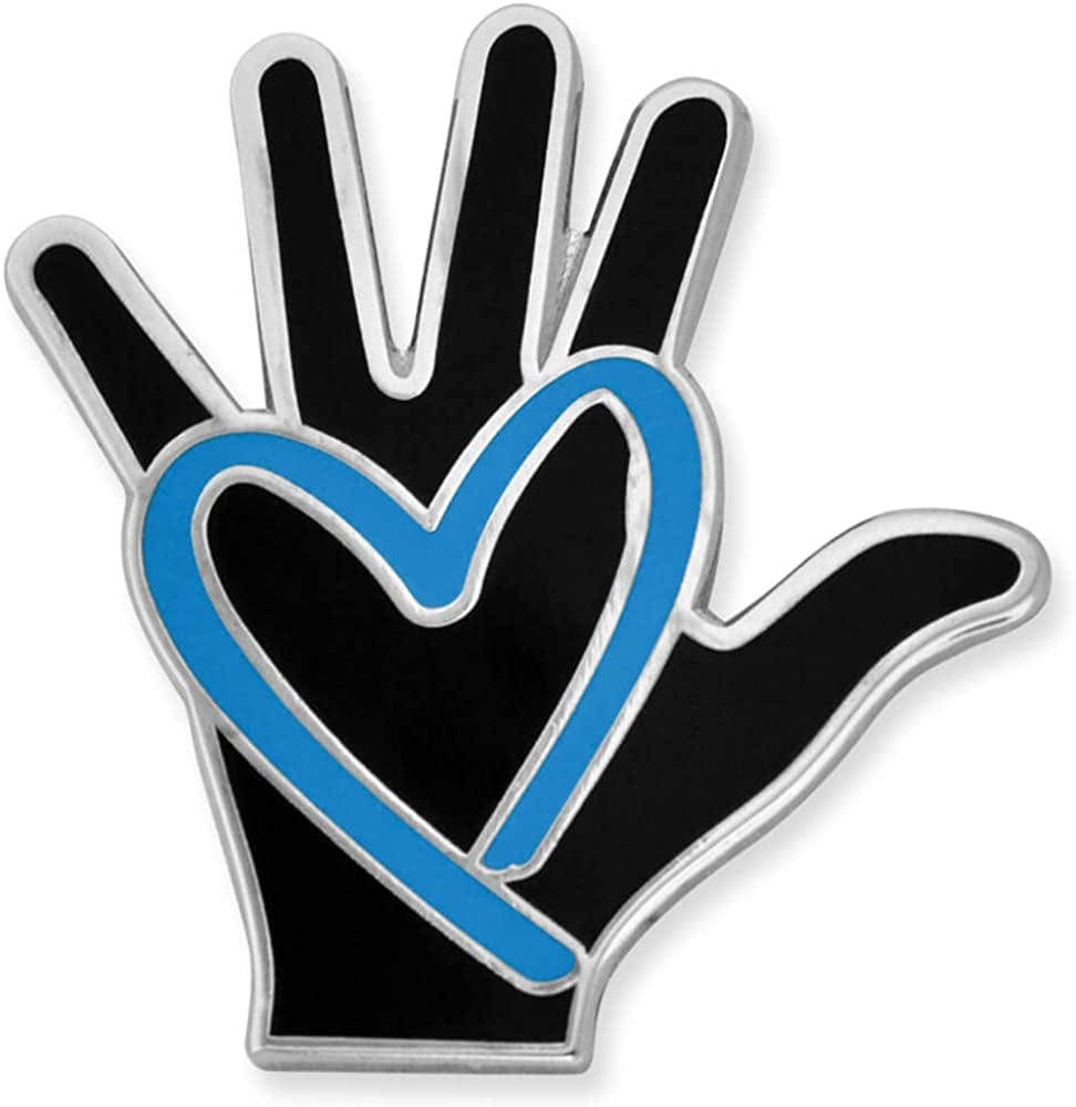 Pinmart Human Traffic Awareness Blue Heart & Hand Enamel Lapel Pin 5 Pack