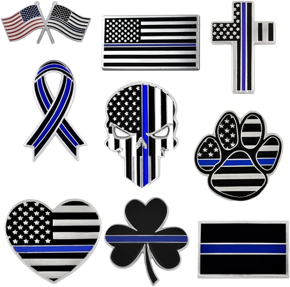 Pinmart Police Awareness Thin Blue Line Enamel Lapel Pin Set of 9 Pins / 9pc Pin Set