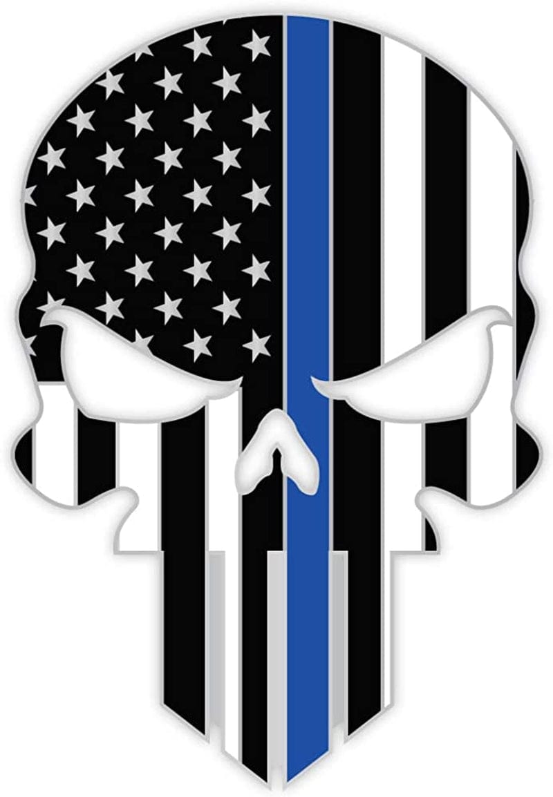 Pinmart Police Awareness Thin Blue Line Enamel Lapel Pin Skull / 1 Piece