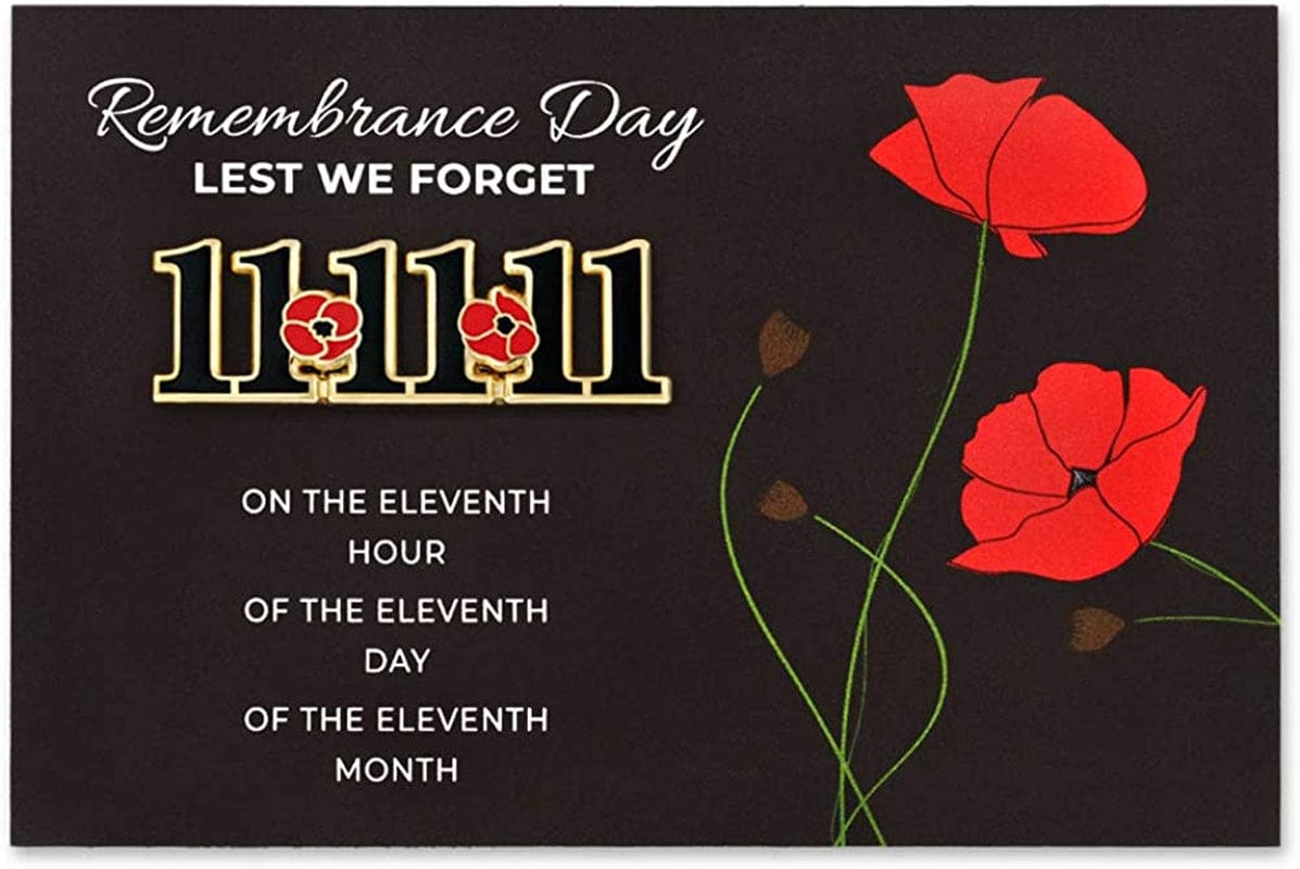 Pinmart Poppy Flower Remembrance Memorial Day Enamel Lapel Pin 11-11-11 Presentation Card / 25 Pack