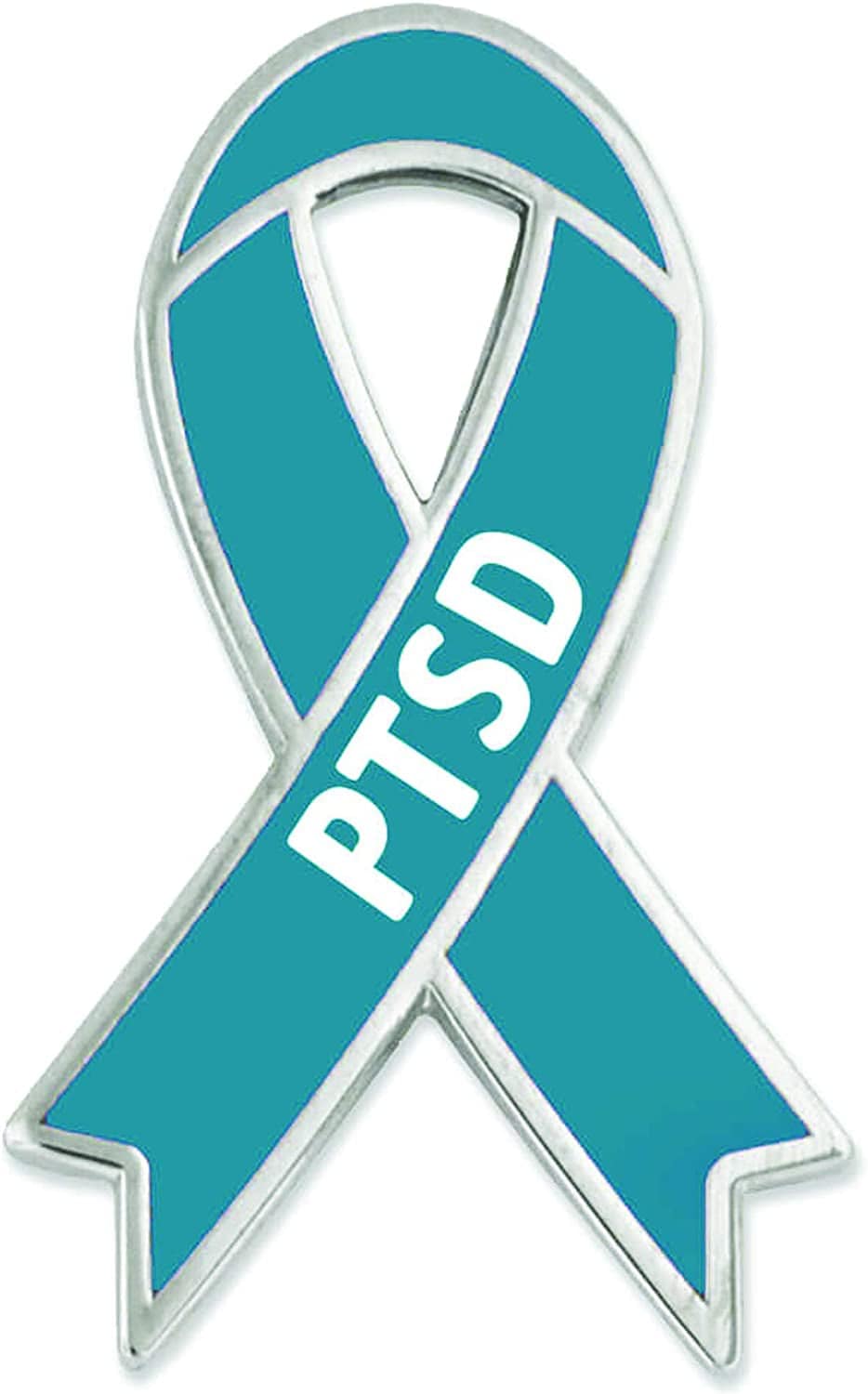 Pinmart'S PTSD Teal Awareness Ribbon Enamel Lapel Pin 5 Pack
