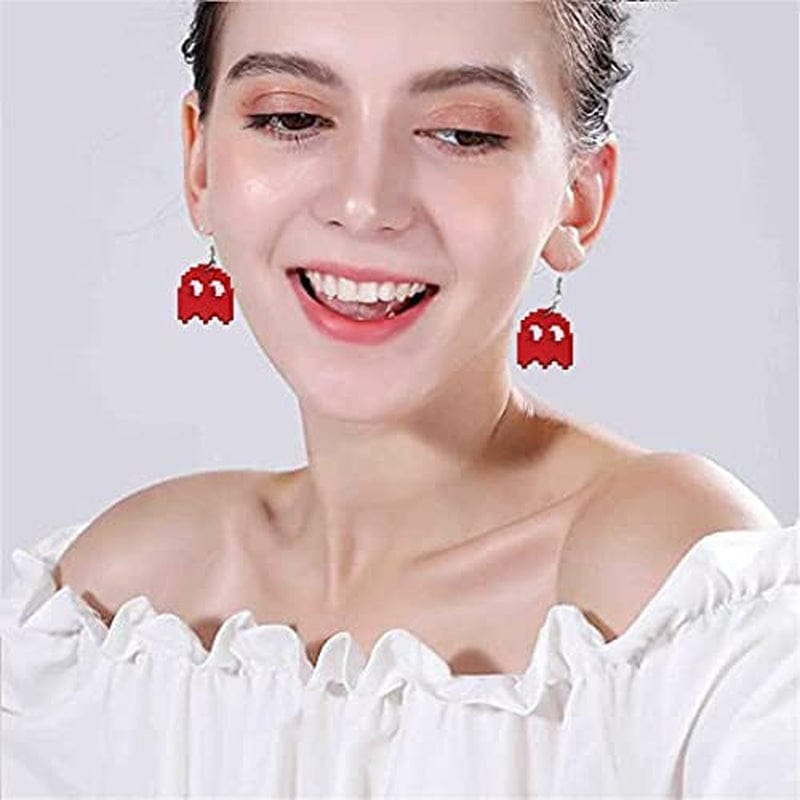 Pixel Ghost Pac-Man Earrings Set Acrylic Gummy Demon Crazy Funny Aesthetic Cute Weird Game Dangle Drop Earrings for Women Girls 5 Pairs