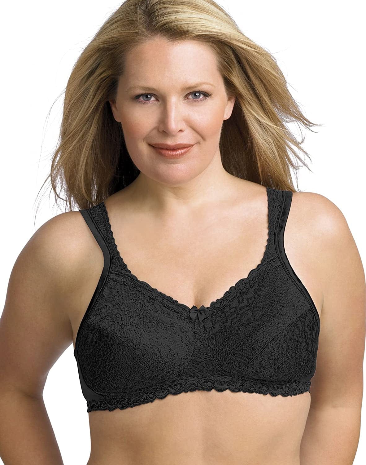 Playtex Women'S 18 Hour Airform Comfort Lace Wirefree Full Coverage Bra US4088 Real Black / 54C