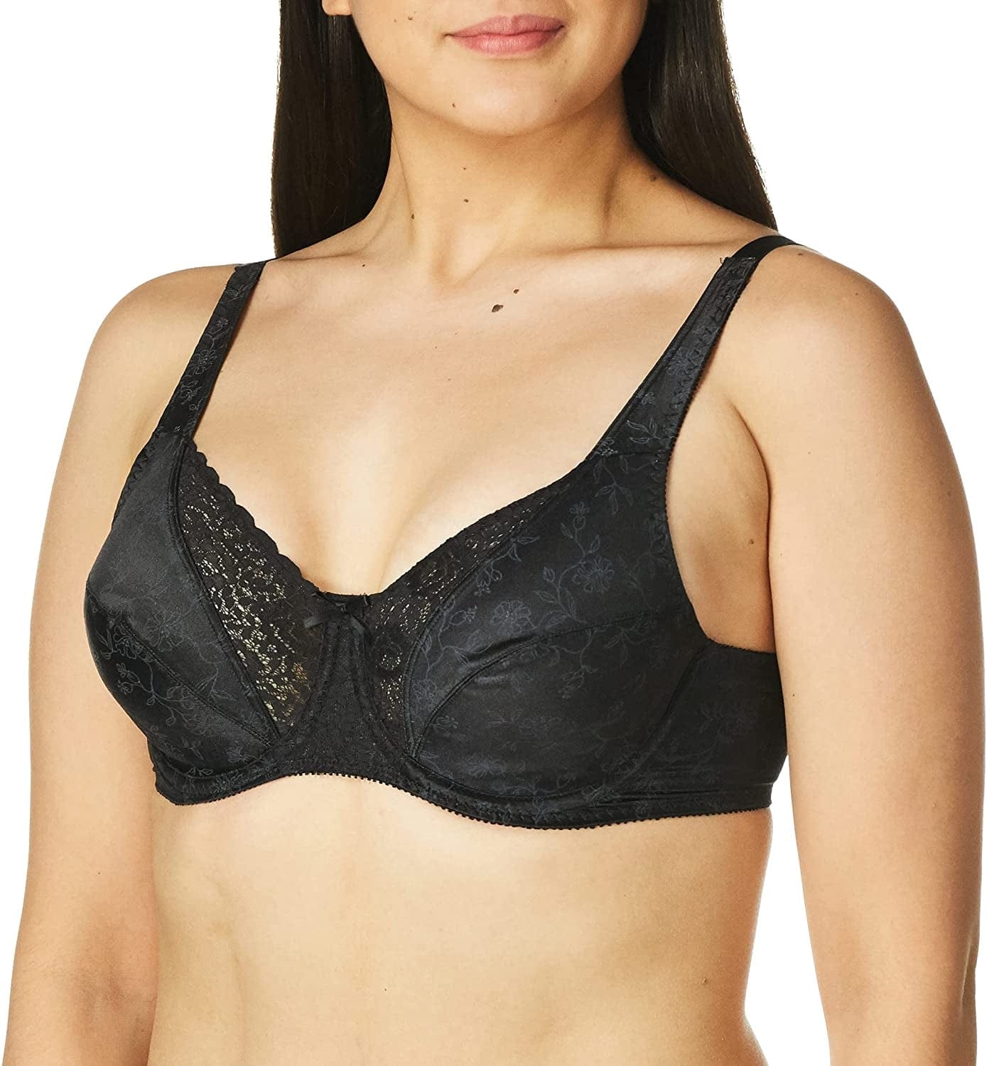 Playtex Women'S Secrets Love My Curves Signature Floral Underwire Full Coverage Bra US4422 Black / 42C