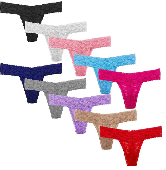Pmrxi Pack 10 Lace Thong for Women plus Size Panties Low Waist Cotton Thongs for Woman Tangas Underwear Assorted Colors Assorted 10 Pattern & Colors / X-Large