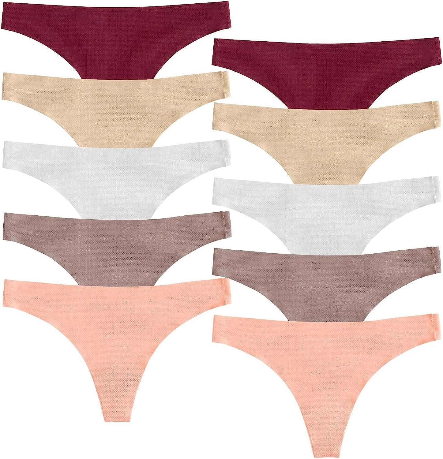 POKARLA Seamless Thongs for Women No Show Underwear Pack of 10 Multicolor-06-pack of 10 / X-Small