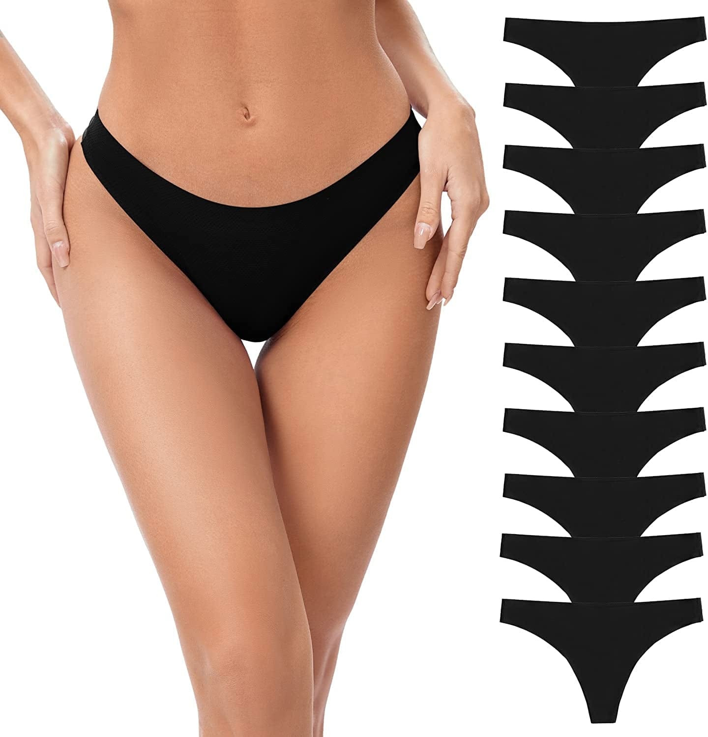 POKARLA Seamless Thongs for Women No Show Underwear Pack of 10 Multicolor-04-pack of 10 / X-Small