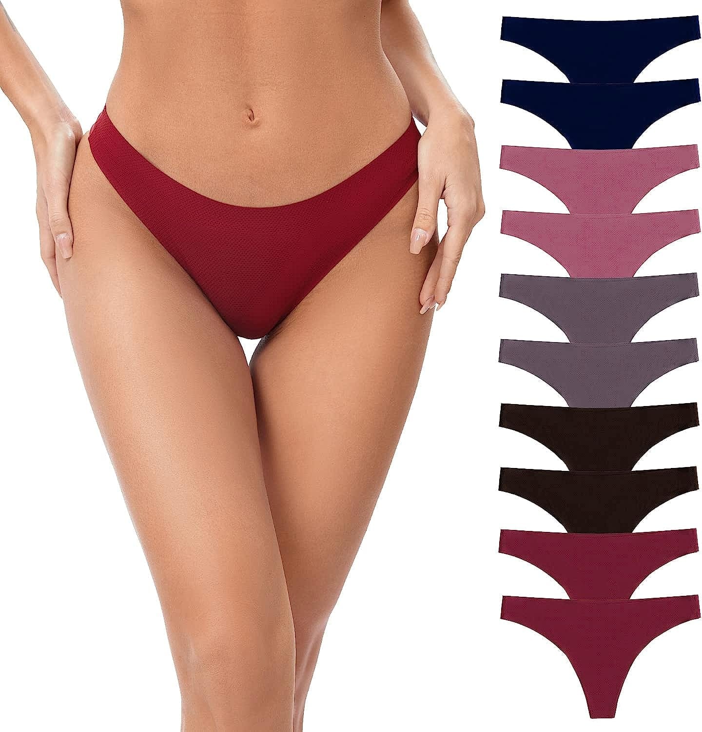 POKARLA Seamless Thongs for Women No Show Underwear Pack of 10 Multicolor-05-pack of 10 / X-Large