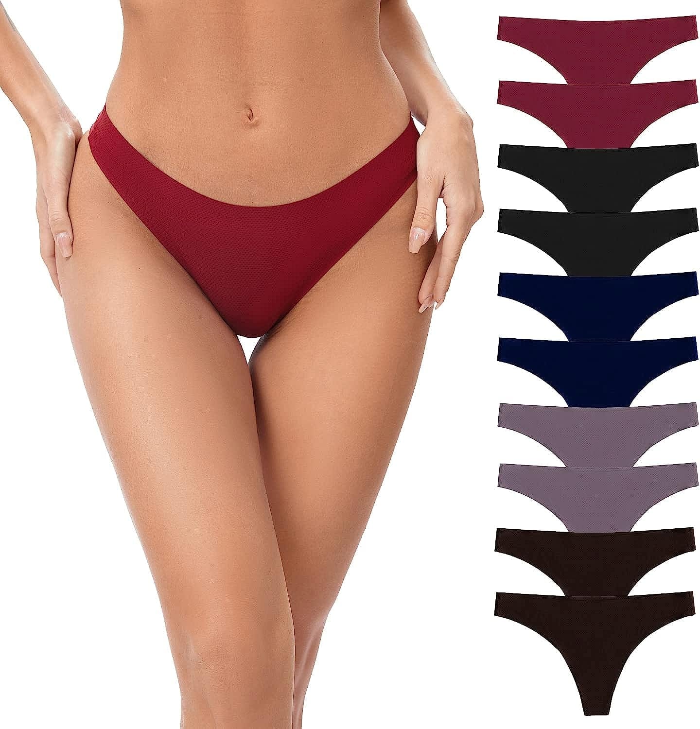 POKARLA Seamless Thongs for Women No Show Underwear Pack of 10 Multicolor-02-pack of 10 / Small